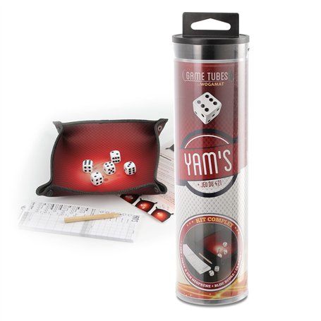 WOGAMAT - Game Tubes Yam's 421 - Kit avec Piste de Dés en Néoprène + 5 Dés + Bloc de Feuilles de Score et Crayon - Tube Transpor