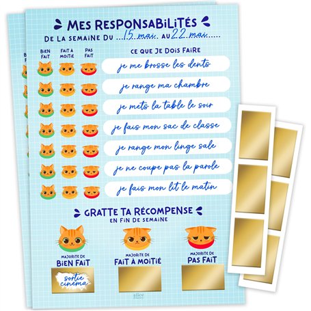 Tableau Récompenses Enfants à Gratter - Motivation pour l'Apprentissage de l'Organisation & de l'Autonomie (2 Feuilles Recto/Ver