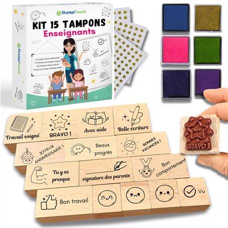 Tampon Enseignant Français - Kit 15 Tampons enseignants Correction & Encouragement