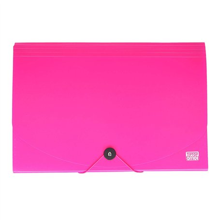Trieur extensible TTO - 12 compartiments - Fermeture élastique - PP A4+ - Rose fluo