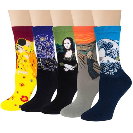 4 Paires Chaussettes Femme Fantaisie Cotton avec un Motif Unique de Peinture à L'huile Rigolotes Cadeaux pour les Femmes Taille