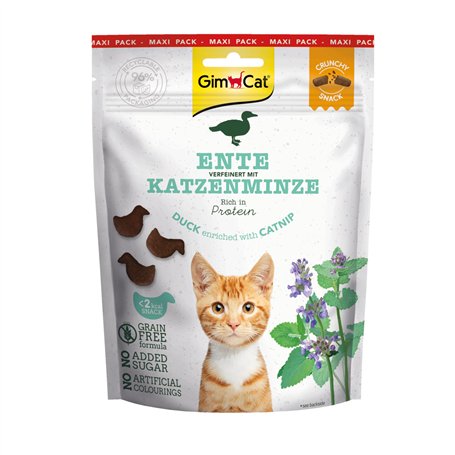 GimCat Crunchy Snacks Canard avec Herbe à Chat - Friandise pour Chat croustillante et Riche en protéines - 1 Sachet (1 x 140 g)