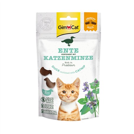 GimCat Crunchy Snacks Canard avec Herbe à Chat - Friandise pour Chat croustillante et Riche en protéines - 1 Sachet (1 x 50 g)