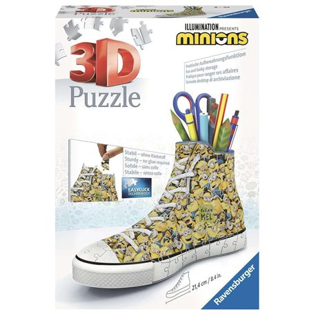 Ravensburger - Puzzle 3D Sneaker - Minions 2 - Pot à Crayons - A partir de 8 Ans - 108 pièces numérotées à Assembler sans Colle