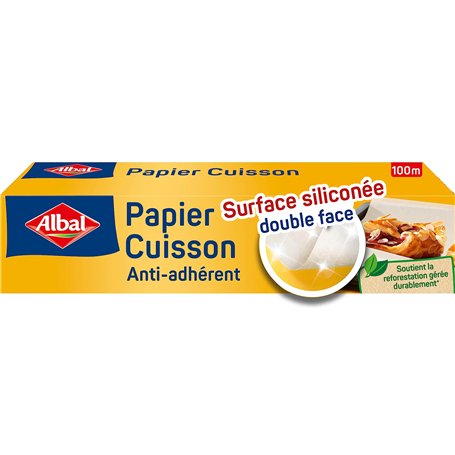 Albal - Papier Cuisson 100m - Anti-Adhérent - Démoulage facile - Absorbe les graisses