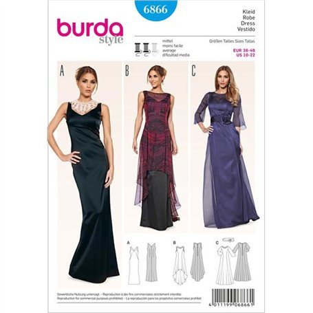 Burda B6866 Patron de Couture Robe de Soirée 19 x 13 cm