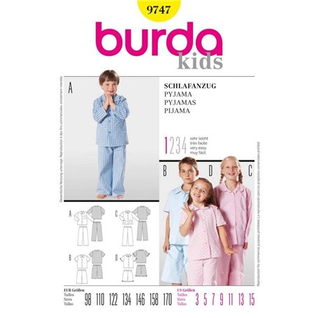 Burda B9747 Patron de Couture Pyjama 19 x 13 cm