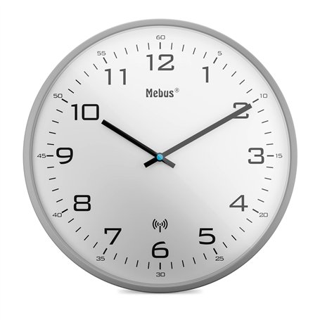 Mebus 13081 Horloge Murale Radio-pilotée silencieuse avec Cadre Gris et Cadran Blanc 30 cm