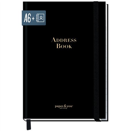 paper&you® Carnet d'adresses A6+ avec onglets A-Z et papier premium 120 g/m² « Black Edition » pour contacts