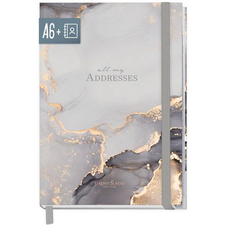 paper&you® Carnet d'adresses A6+ avec onglet A-Z « Grey Marble » Livre pour contacts