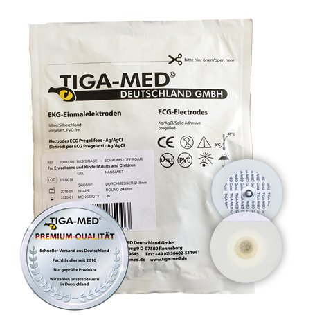 Tiga-Med Lot de 120 électrodes d'électrocardiographie adhésifs et à usage unique dotés de gel liquide 48 mm