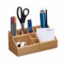 Relaxdays 10020248 Organiseur de bureau bambou 10 compartiments distributeur fournitures bureau HxlxP: 10 x 23 x 10 cm