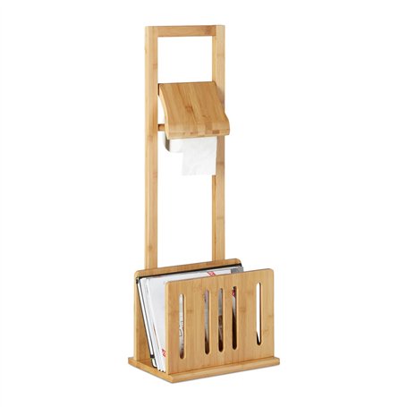 Relaxdays 10020293 Porte papier toilette avec porte-revues en bambou support rouleau magazine HxlxP: 81