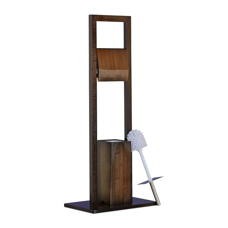Relaxdays 10020930 Ensemble Toilettes Porte Brosse WC Sur Pied Distributeur de Papier SDB Bambou 82x36x21cm