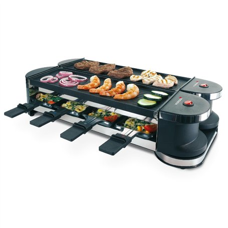 Korona 45072 Barbecue électrique de table pliable/Raclette pour 8 personnes | Raclette 2 en 1 avec 8 poêles et spatules | Avec p