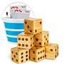 Toyfel Jeu de Dés XXL Chuck Bois de Pin Certifié FSC® - Jeu Intérieur & d‘Extérieur Enfants & Adultes – Jeu 6 Dés Géants 9 cm av