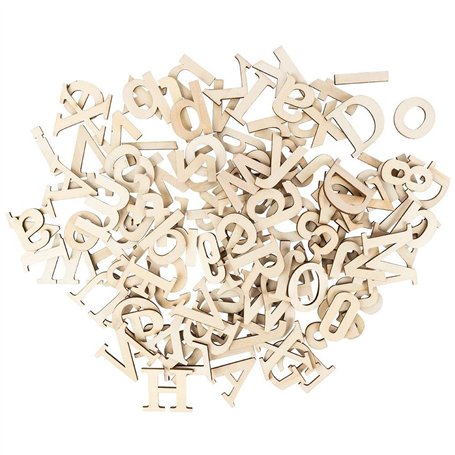 Ideen mit Herz Lot de 124 lettres en bois et chiffres en bois | Lettres majuscules et minuscules de A à Z | Chiffres de 0 à 9 |