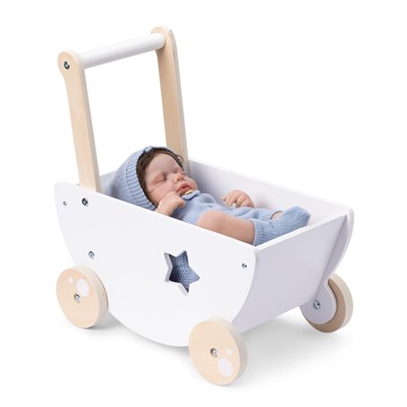 Navaris Poussette pour poupées - Trotteur avec 4 Roues 39 x 25 x 42 cm pour Enfants de Plus de 18 Mois - Rangement en Bois pour