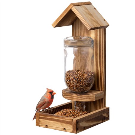 Navaris Mangeoire Oiseaux Exterieur - Maison Oiseau en Bois de Pin avec Distributeur Graines de Tournesol de 750ml - Cabane à Su