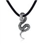 DonDon Collier Homme Cuir 50cm avec Pendentif Serpent Acier Inoxydable avec Pierre Blanche Bijoux - Livraison dans une pochette