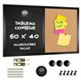 OfficeTree Tableau Mixte 60x40cm - Tableau Magnétique Ardoise Noir et Liège avec Accessoires - Tableau Ardoise Murale Cuisine -
