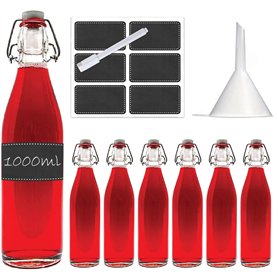 casavetro 6 x 1000 ML Swing Top Bouteilles en Verre vides Bouchon réutilisable Rechargeable-Joint en Caoutchouc Étanche pour Dom