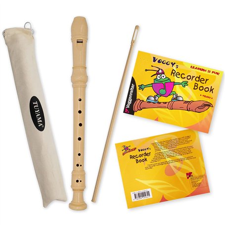 Kit de démarrage avec flûte à bec + manuel d'apprentissage : flûte à bec Tuyama TFS-08D en ABS robuste (doigté allemand) + 'Vogg