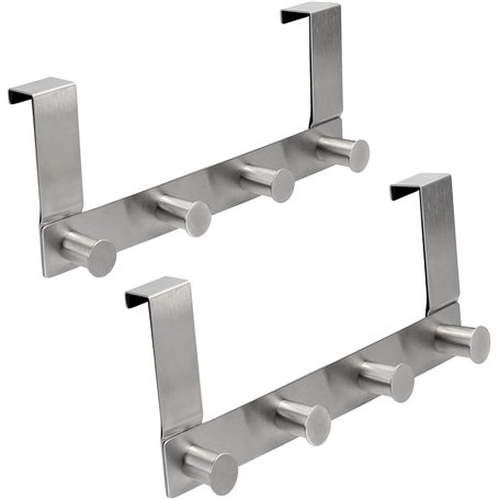 VonBueren Lot de 2 Porte-manteaux pour porte rembourrés Acier inoxydable | avec 4 crochets par unité | 25 cm | barre de patères