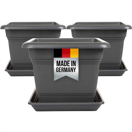 2friends Set de 3 Pots de Fleurs et soucoupes 28x28cm Anthracite