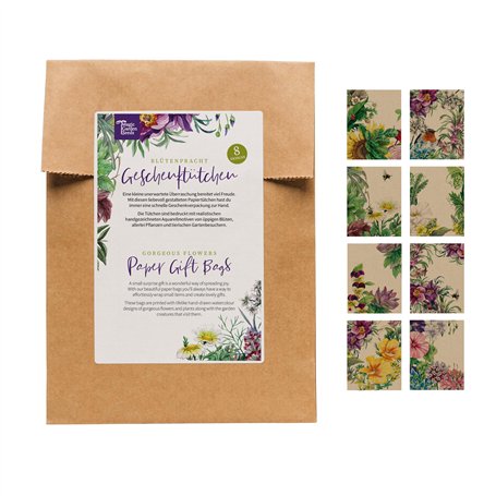 Magic Garden Seeds - Floraison - 40 sachets plats colorés en papier avec 8 designs différents - Sac cadeau - Petit/mini en papie
