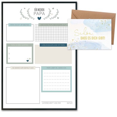 Cadeau de fête des pères avec impression d'art et carte postale dorée avec enveloppe et 2 autres cartes – Cadeau pour la fête de