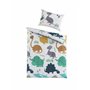 Parure de lit pour bébé et fille - 100 x 135 cm + 40 x 60 cm - 100 % coton renforcé - Fermeture éclair - Dinosaures - Multicolor