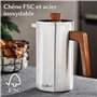 Cosumy Cafetière à Piston Inox 1l pour 5 Tasses - Double Paroi Isolante - Garde le café chaud - Acier Inoxydable et Bois de chên