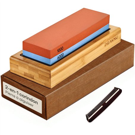 Praknu Pierre a Aiguiser 1000/6000 - Pierre à Affûter pour Couteaux avec Base Antidérapante en silicone et bambou - Convient aux
