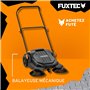 Balayeuse mécanique FUXTEC FX-HK65 – idéale pour surfaces extérieures moyennes à grandes. Largeur de travail 650 mm, cuve 20 L, 