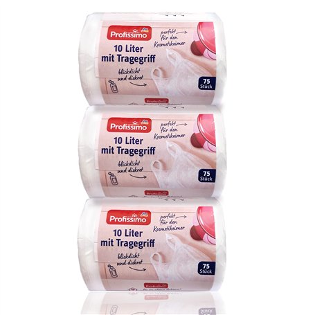 Profissimo Poubelle Sacs poubelle avec poignée – 10 L – 225 pièces (3 x 75) – indéchirables & étanches