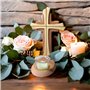 Kaltner Präsente Idée cadeau – Croix crucifix en bois de hêtre véritable avec bougie chauffe-plat 25 cm moderne
