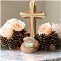 Kaltner Präsente Idée cadeau – Croix crucifix en bois de hêtre véritable avec bougie chauffe-plat 25 cm moderne