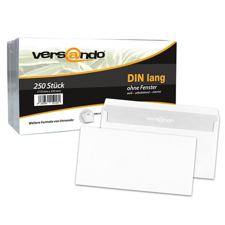 versando lot de 250 enveloppes autocollantes sans fenêtre Blanc Format DIN long 22 x 11 cm