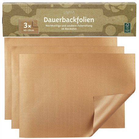 LIVAIA Papier cuisson réutilisable : 3x papiers de cuisson premium réutilisables pour le four et le grill - Tapis de cuisson lav