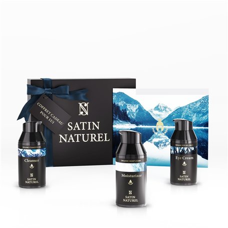 Satin Naturel Coffret Cadeau Homme - Nettoyant Visage Homme + Creme Hydratante Visage Homme + Crème Contour des Yeux Anti Cerne