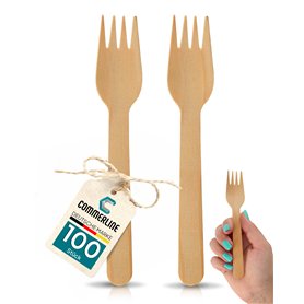 Lot de 100 fourchettes en bois jetables