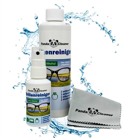 PANDACLEANER Nettoyant pour lunettes | Spray de 50 ml + recharge de 250 ml | Sans alcool | Nettoyage sans traces et formule anti