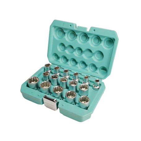 Jeu de douilles 12 clés 1/2 pouce 16pcs 8-24mm de WIESEMANN 1893 I Douilles en acier Q-30 I Jeu de douilles multi-dents I Avec b