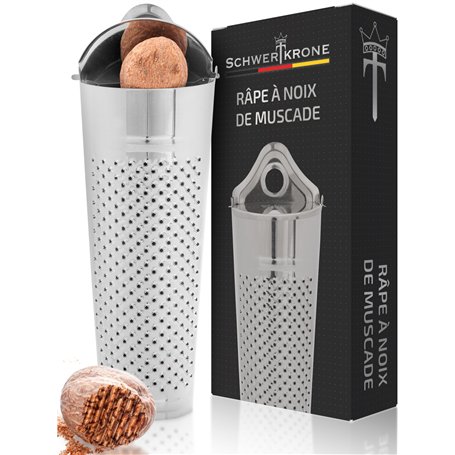 Schwertkrone Râpe à Muscade 11 cm Acier Inoxydable avec Rangement - Râpe a Noix de Muscade - Pratique pour Râper Muscade