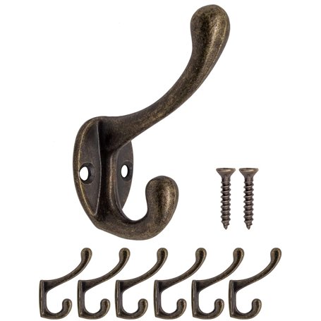 Fuxxer Lot de 6 petits crochets de porte-manteaux antiques en fer au design laiton bronze