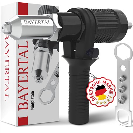 Bayertal® Kit pistolet à riveter pour visseuse sans fil et perceuse - 4 embouts à riveter - Kit adaptateur de rivets aveugles pr