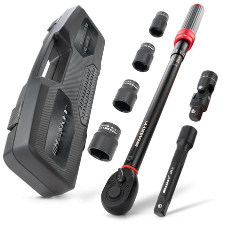 HASKYY Clé dynamométrique 1/2" 40-220 Nm Douilles 17 19 21 23 mm Joint à cardan avec adaptateur d'extension pour moto