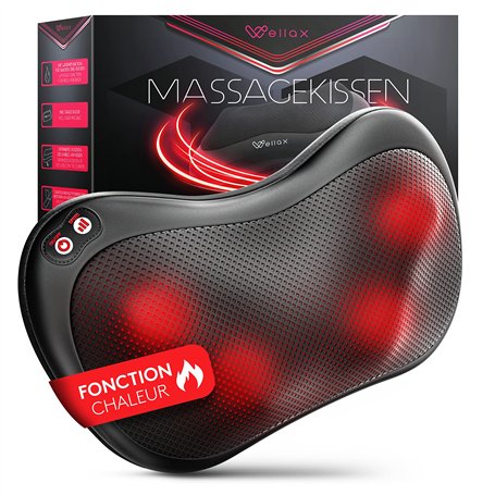 Wellax Coussin de massage relaxant avec fonction chauffante et rotation à 360 °