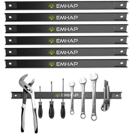 EMHAP© Lot de 6 outils pour barre magnétique - Extra puissant - 46 cm - Outil de support magnétique universel - Organiseur prati